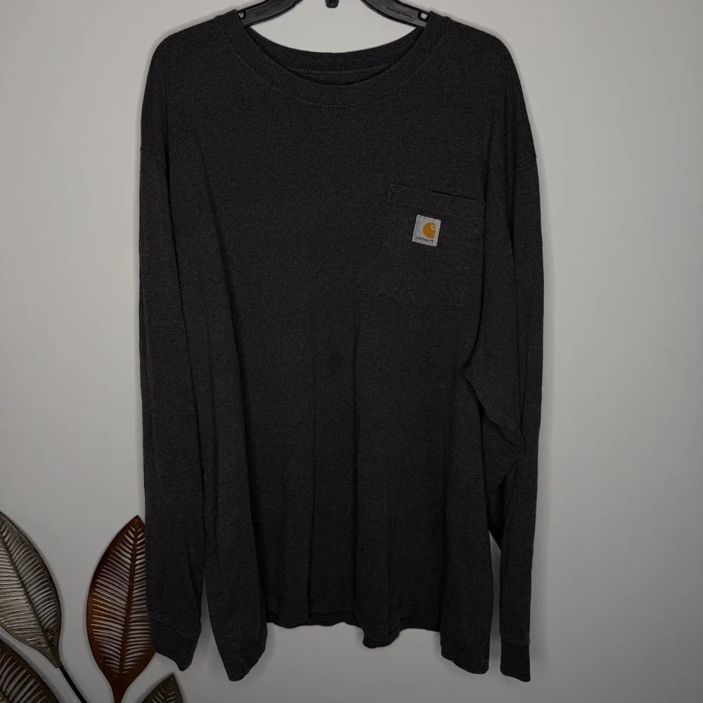 J9 Carhartt Loose Fit Mens 2XL Tall Gray Long Sleeve Shirt‎ With Pocket Crewneck